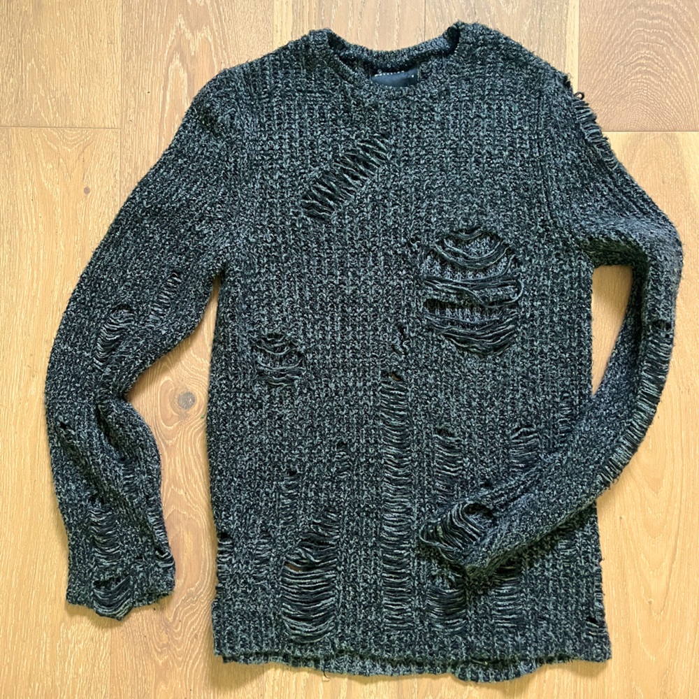 ASOS distressed knit crochet sweater sz M